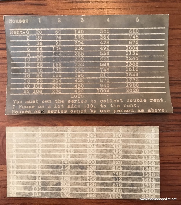 The two rate cards appear to be identical with the hand-written version with the Sherk game (first made in 1916). These are seemingly photo reproductions that are like a negative, printed on photo postcard paper of the type in use between 1904 and the 1920s. The effect is rather like a photostat.
